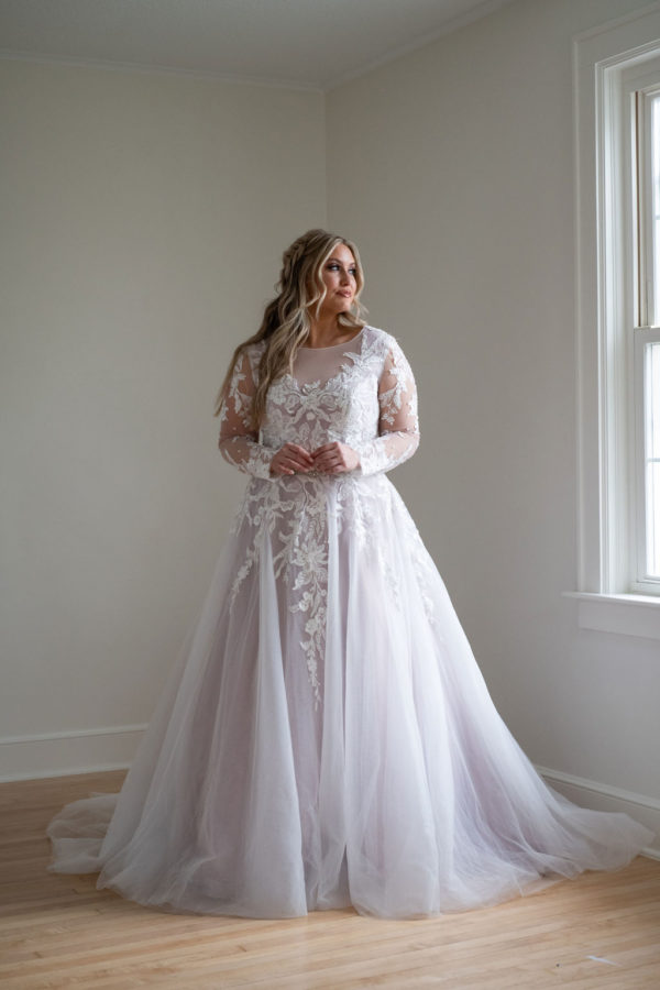 vivia dusty rose plus size wedding dress | lace wedding dresses