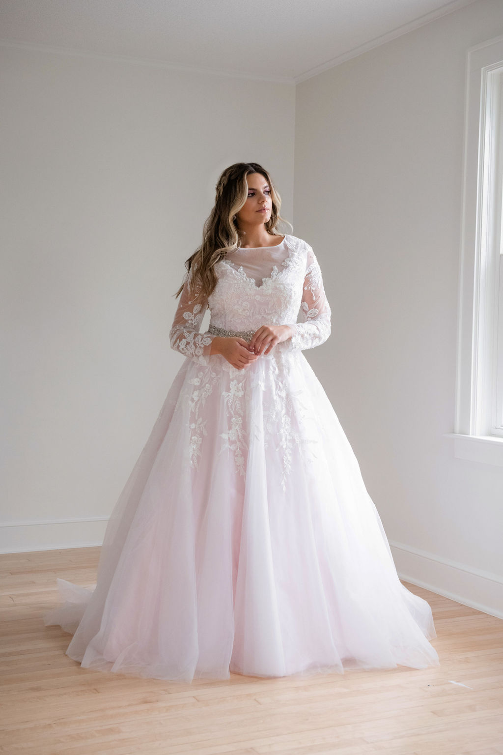 vivia light blush plus size lace wedding dress